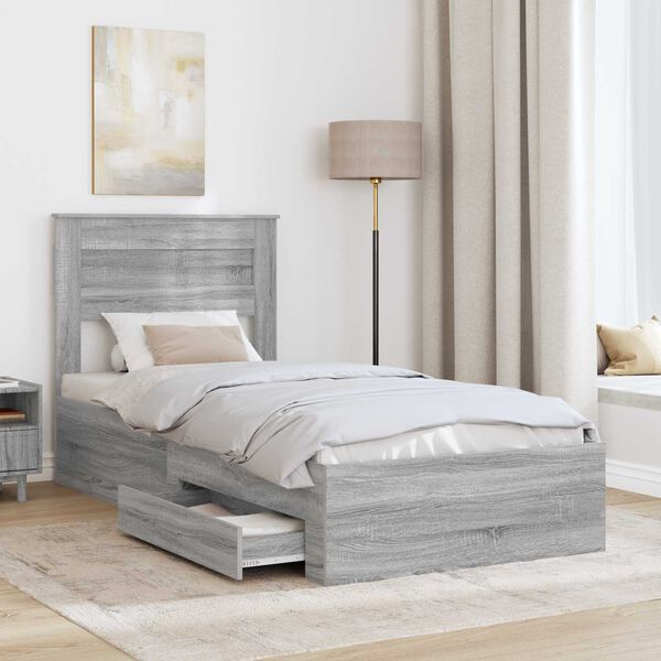 vidaXL Bed Frame with Drawer Grey Sonoma 100 x 200 cm Engineered Wood