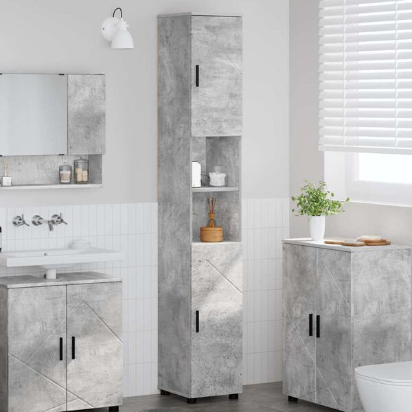 vidaXL Bathroom Tall Cabinet with Door Concrete grey 30 x 35 x 192 cm