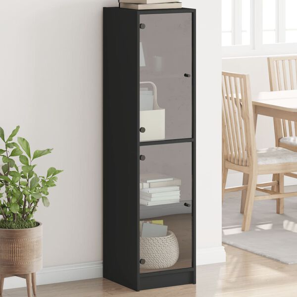 vidaXL Highboard with Glass Doors Black 35x37x142 cm