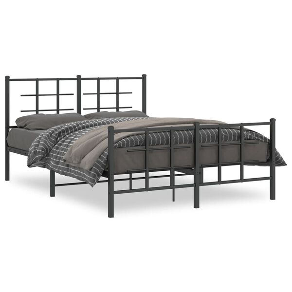 vidaXL Metal Bed Frame without Mattress with Footboard Black 135x190cm