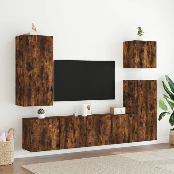 vidaXL 5 Piece TV Wall Units Smoked Oak Engineered Wood