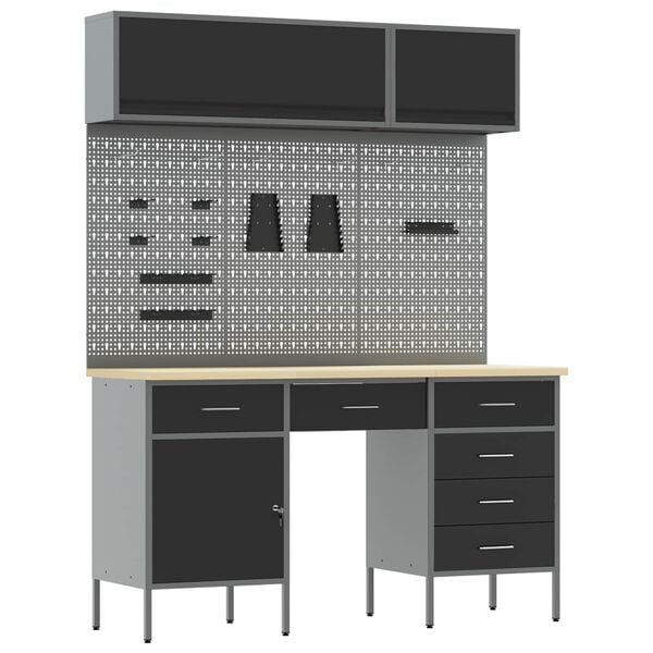 vidaXL Work Cabinet with Drawer 8 pcs Black Engineered Wood and Steel