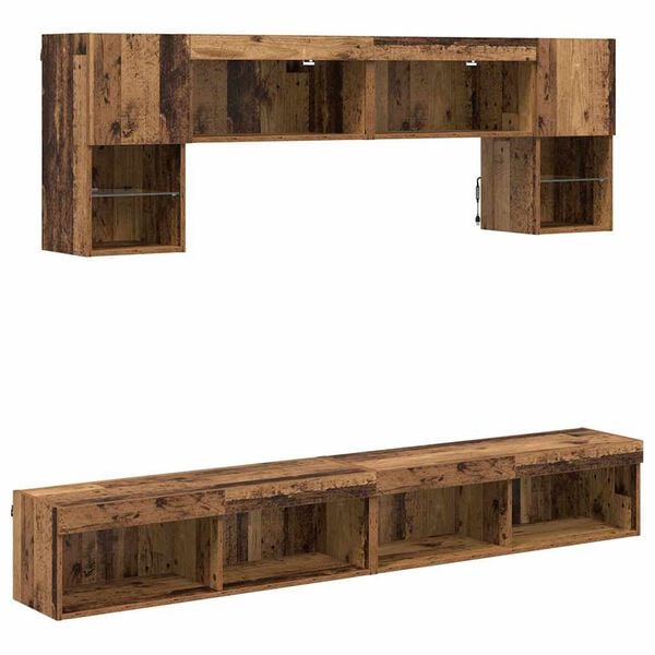 vidaXL TV Wall Units with LED 6 pcs Old Wood Engineered Wood