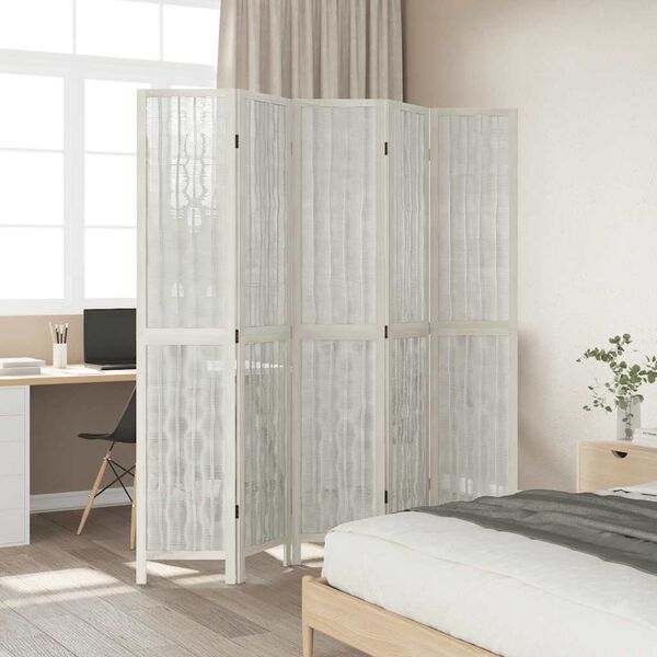 vidaXL Room Divider 5 Panels White Solid Wood Paulownia