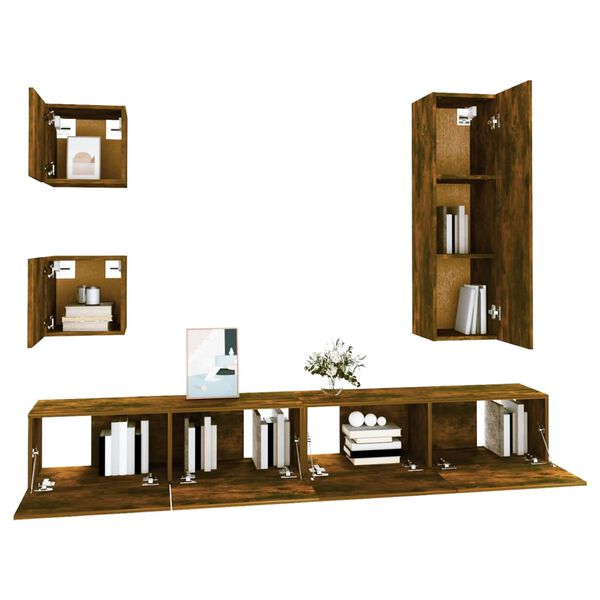 vidaXL 5 Piece TV Cabinet Set Smoked Oak Engineered Wood