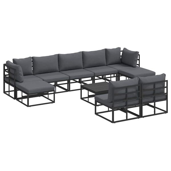 vidaXL Garden Sofa Set with Cushion 10 pcs Black Aluminium