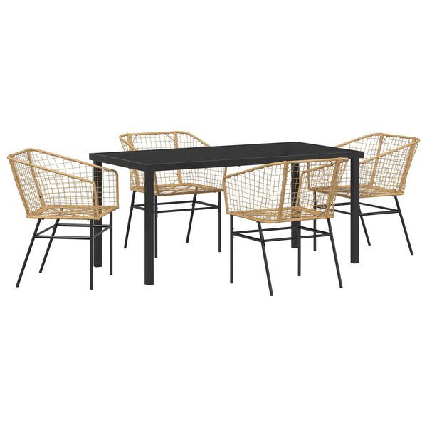 vidaXL Garden Dining Set 5 pcs Brown Poly Rattan