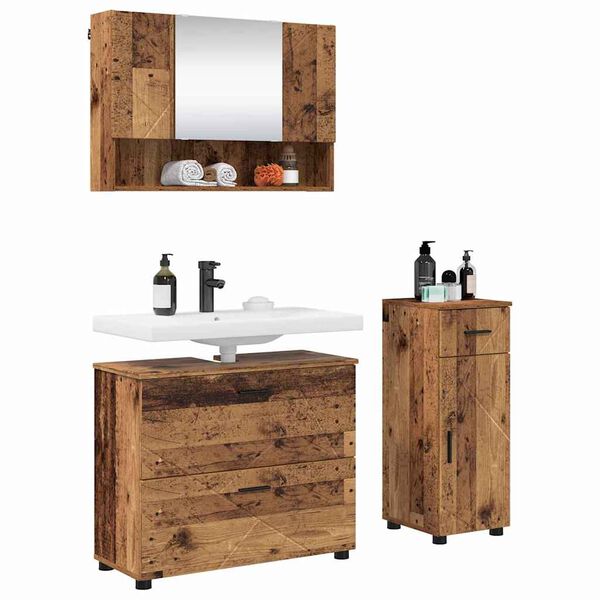 vidaXL Bathroom Furniture Set 3 pcs Old Wood Engineered Wood and Metal