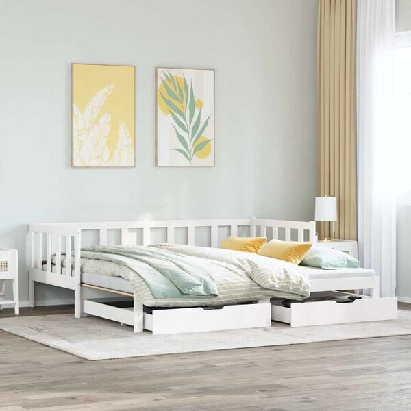 vidaXL Daybed with Trundle and Drawers without Mattress White 90x200 cm