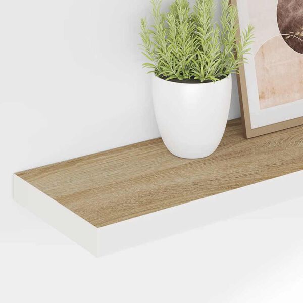 vidaXL Floating Wall Shelf Oak and White 90x23.5x3.8 cm MDF