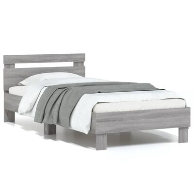 vidaXL Bed Frame with Headboard and LED Lights Grey Sonoma 75x190 cm Small Single