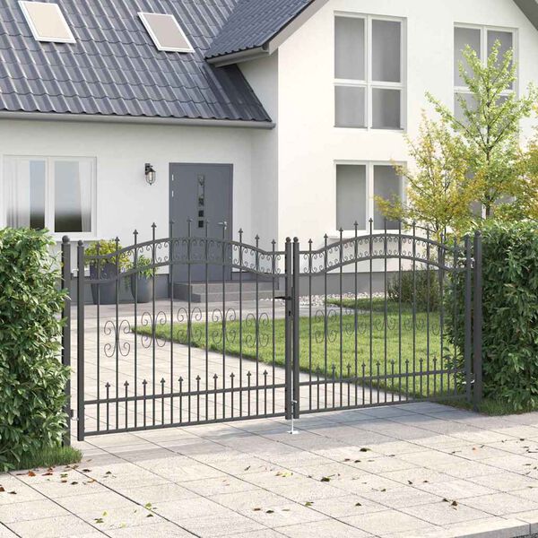 vidaXL Fence Gate with Spear Top Black 305x125 cm Powder-coated Steel