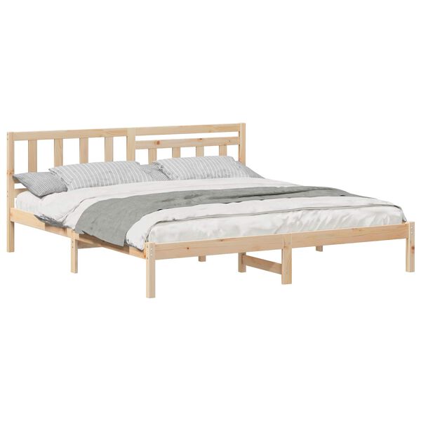 vidaXL Bed Frame with Headboard Brown 180 x 200 cm Solid Pine Wood