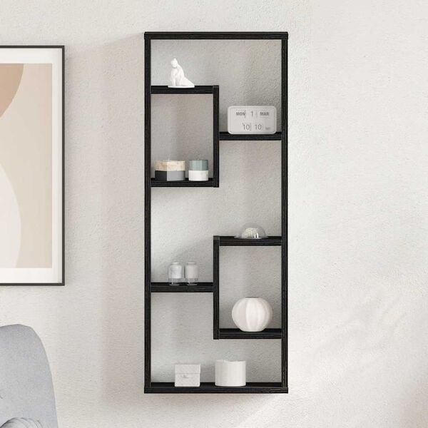 vidaXL Wall Shelf Black Oak 36x16x90 cm Engineered Wood