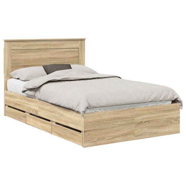 vidaXL Bed Frame with Drawer Sonoma Oak 135 x 190 cm Engineer Wood