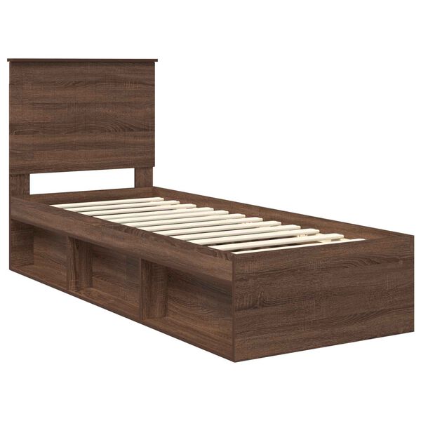 vidaXL Bed Frame with Headboard Brown Oak 75 x 190 cm Solid Pine Wood