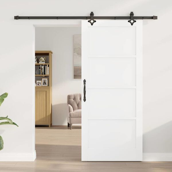 vidaXL Sliding Door White and Black 86 x 198.5 cm Solid Pine Wood