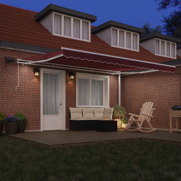 vidaXL Manual Retractable Awning with LED Burgundy 450x300 cm