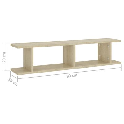 vidaXL Wall Shelf 2 pcs Sonoma Oak 90x18x20 cm Engineered Wood