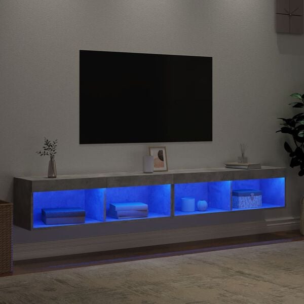 vidaXL TV Cabinets with LED Lights 2 pcs Concrete Grey 100x30x30 cm