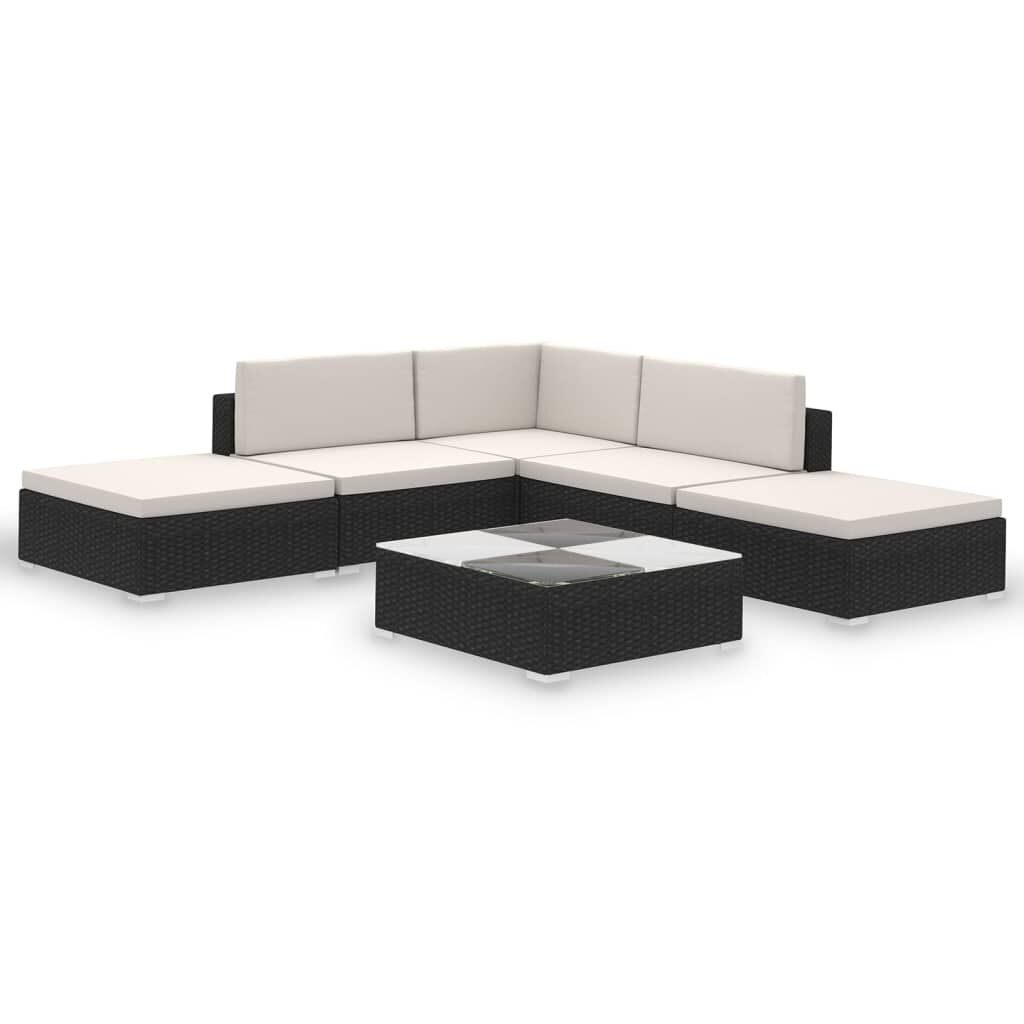 Vidaxl 6 piece garden lounge clearance set with cushions poly rattan black