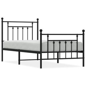 vidaXL Metal Bed Frame without Mattress with Footboard Black 90x190cm