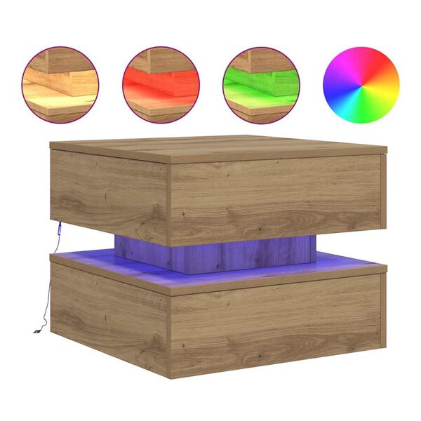 vidaXL Coffee Table with LED Lights Artisian Oak 50x50x40 cm