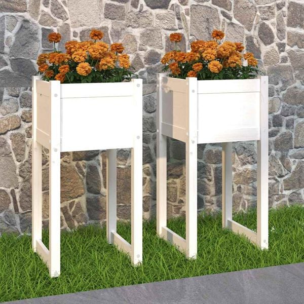 vidaXL Planters 2 pcs White 40x40x81 cm Solid Wood Pine