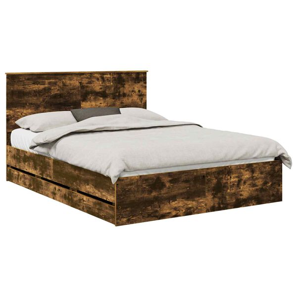 vidaXL Bed Frame with Headboard Smoked Oak 150 x 200 cm Engineer Wood