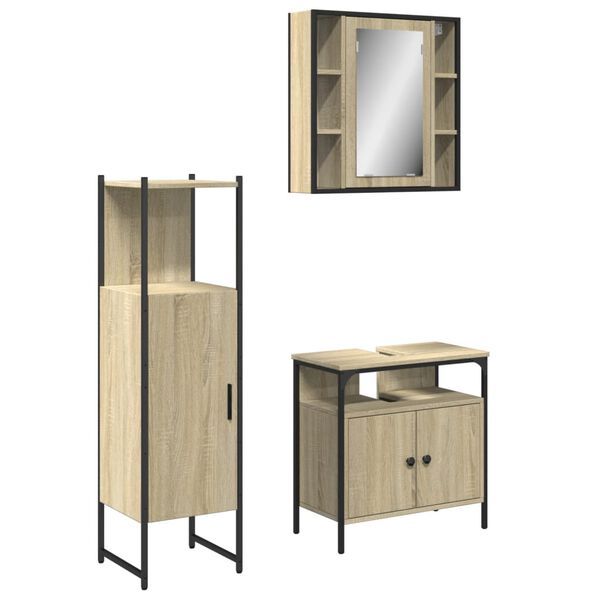 vidaXL 3 Piece Bathroom Cabinet Set Sonoma Oak Engineered Wood