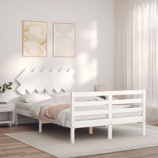 vidaXL Bed Frame without Mattress White Small Double Solid Wood