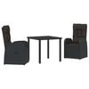 vidaXL Garden Dining Set with Cushion 3 pcs Black Poly Rattan
