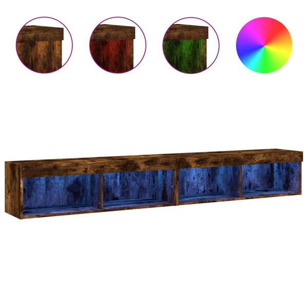 vidaXL TV Cabinets with LED Lights 2 pcs Smoked Oak 100x30x30 cm