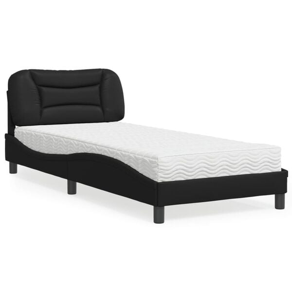 vidaXL Bed with Mattress "Hvar" Black 90x190 cm Single Faux Leather
