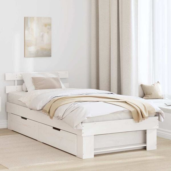 vidaXL Bed Frame with Headboard White 100 x 200 cm Solid Pine Wood