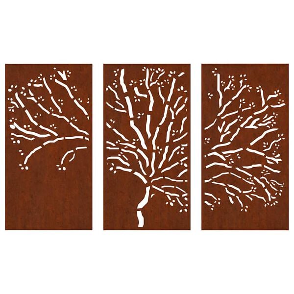 vidaXL Garden Wall Decorations 3 pcs 105x55 cm Corten Steel Tree Design