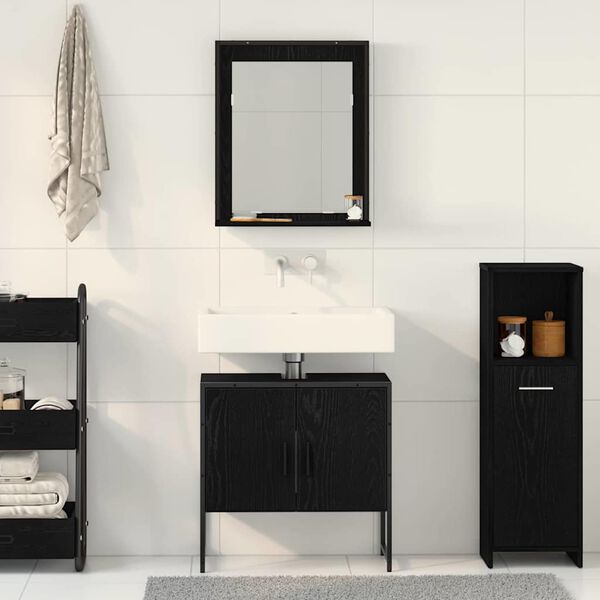 vidaXL Bathroom Furniture Set Wall-mounted 2 pcs Black Engineered wood