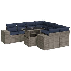 vidaXL 9 Piece Garden Sofa Set with Cushions Grey Poly Rattan Acacia