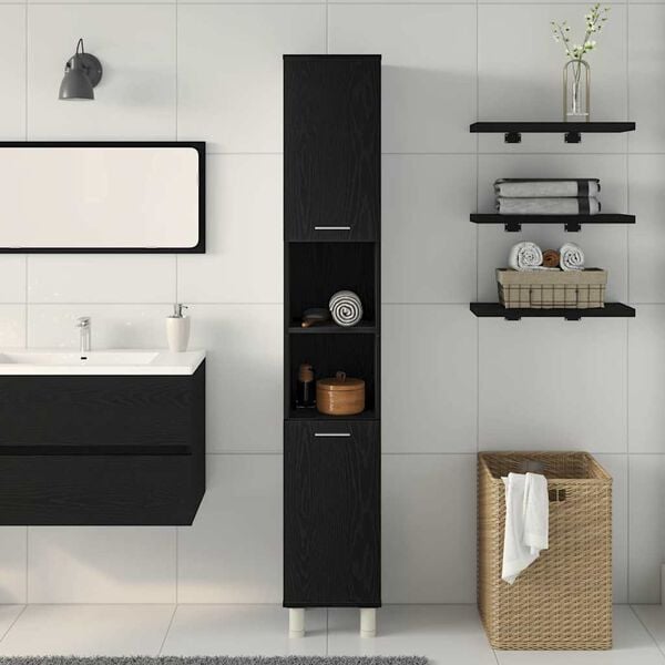 vidaXL Bathroom Cabinet Black Oak 30 x 30 x 179 cm Engineered Wood