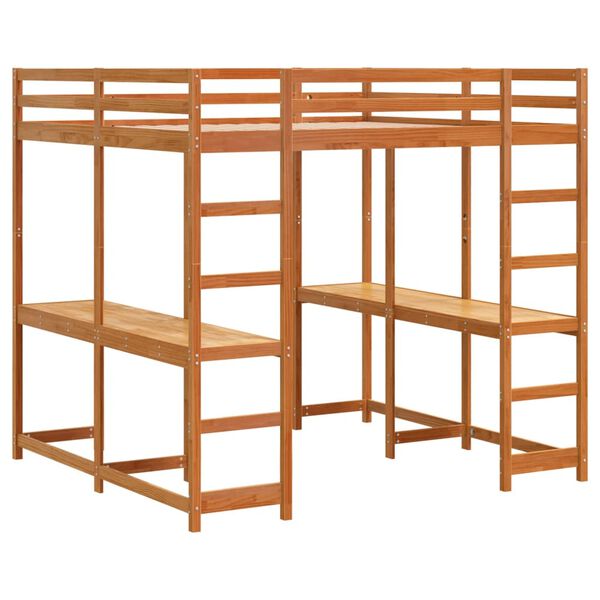 vidaXL Loft Bed with Desk and Ladder Wax Brown 160x200 cm Solid Wood Pine