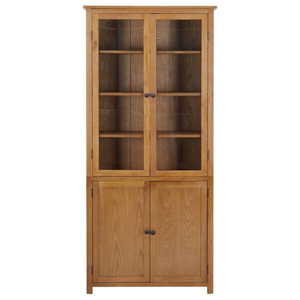 vidaXL Bookcase with 4 Doors 90x35x200 cm Solid Oak Wood and Glass