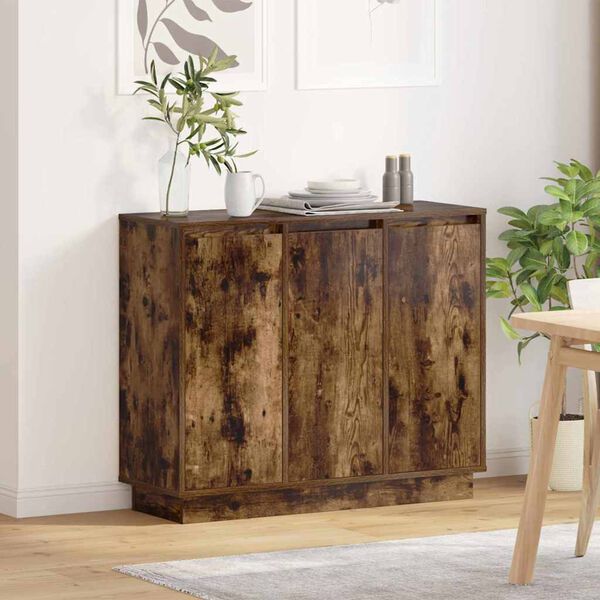 vidaXL LED Sideboard Smoked Oak 90 x 32 x 75 cm Engineered Wood