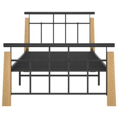 vidaXL Bed Frame Metal and Solid Oak Wood 100x200 cm