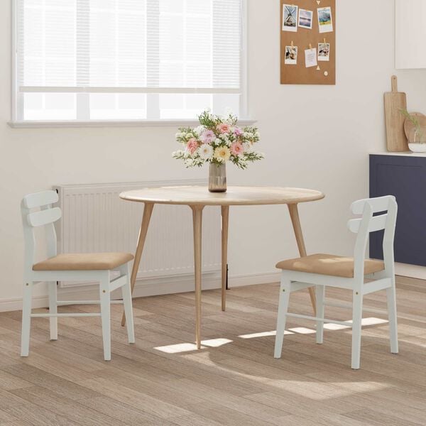 vidaXL Dining Chair 2 pcs White and Brown Solid Rubber Wood