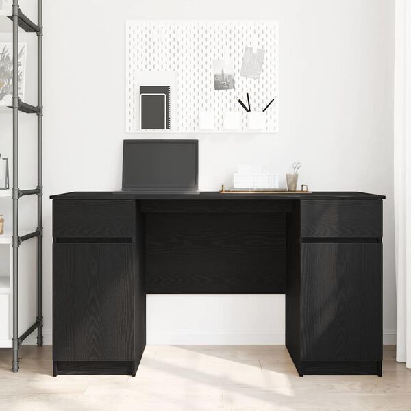 vidaXL Desk with Drawer Black oak 140 x 49 x 76 cm Engineered wood