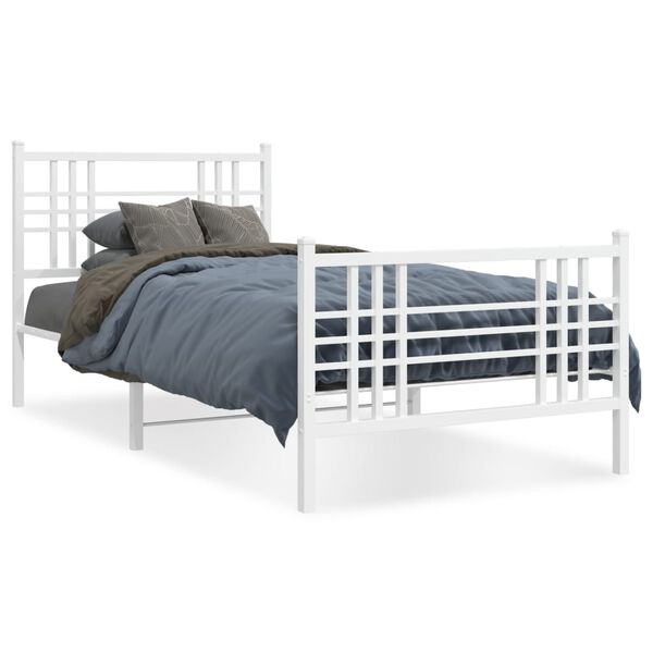 vidaXL Metal Bed Frame without Mattress with Footboard White 107x203cm
