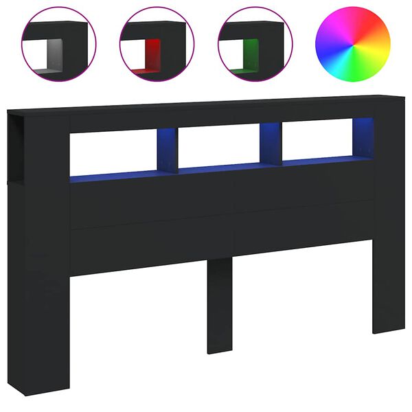 vidaXL LED Headboard Black 180x18.5x103.5 cm Engineered Wood