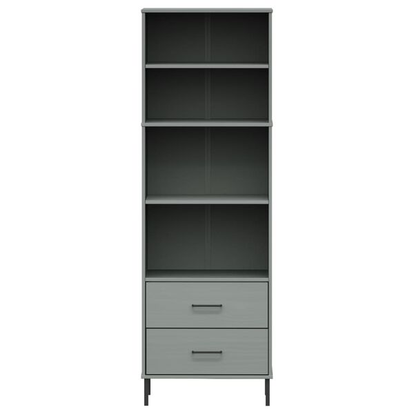 vidaXL Bookcase with 2 Drawers Grey 60x35x180 cm Solid Wood OSLO