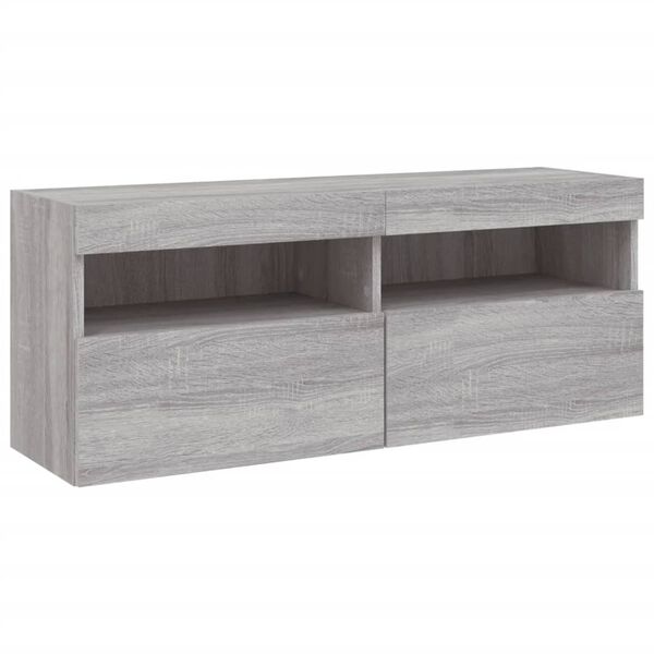vidaXL TV Wall Cabinet with LED Lights Grey Sonoma 100x30x40 cm