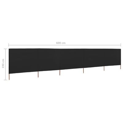 vidaXL 5-panel Wind Screen Fabric 600x160 cm Black